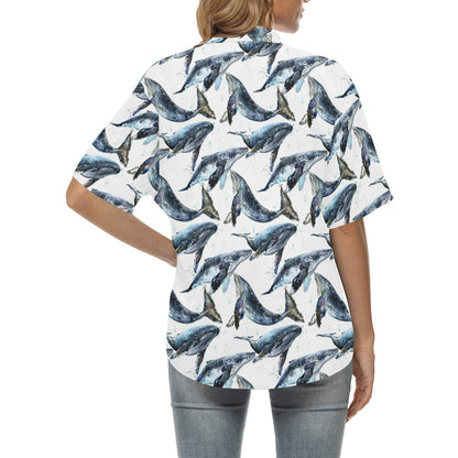 Blue Whale Pattern Print Design 03 Women's Hawaiian Shirt