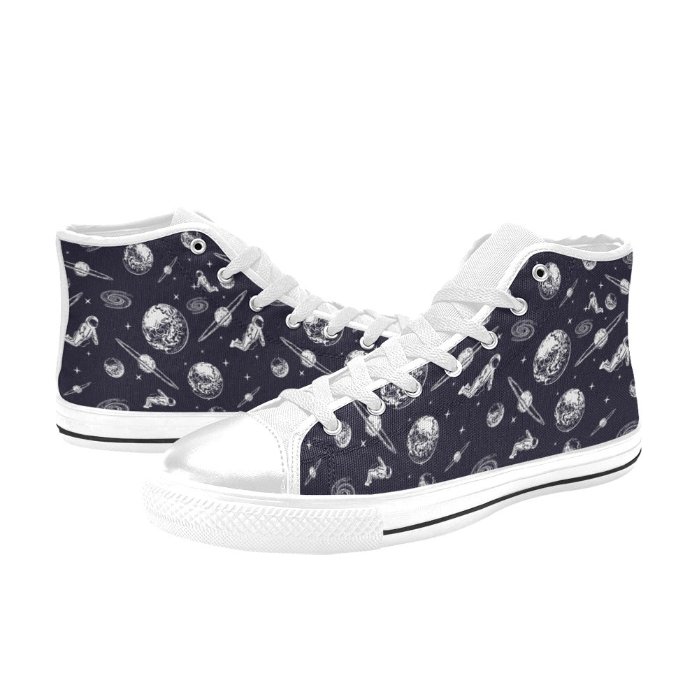 Space Astronaut Print Design LKS302 High Top Women's White Shoes