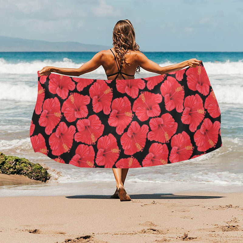 Hibiscus Red Pattern Print Design LKS306 Beach Towel 32" x 71"