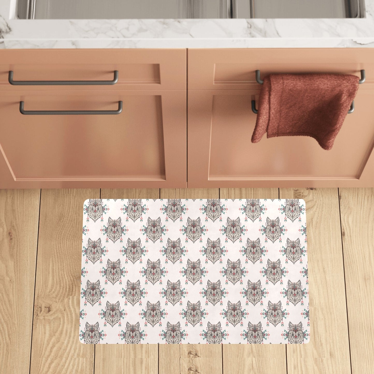 Aztec Wolf Pattern Print Design 01 Kitchen Mat
