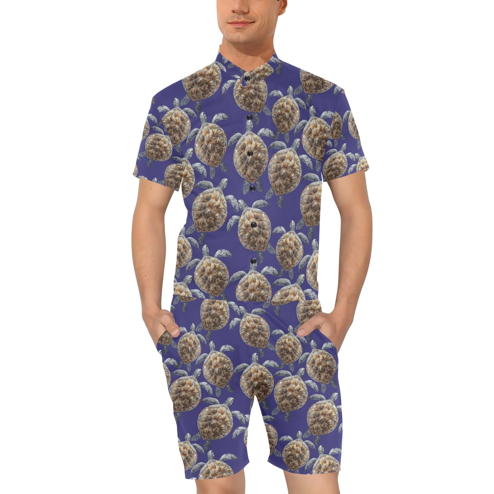 Sea Turtle Pattern Print Design T05 Men's Romper