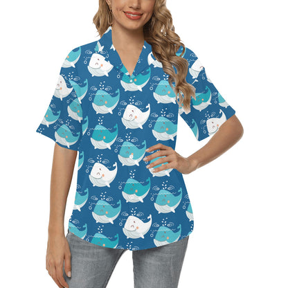 Blue Whale Pattern Print Design 01 Women's Hawaiian Shirt