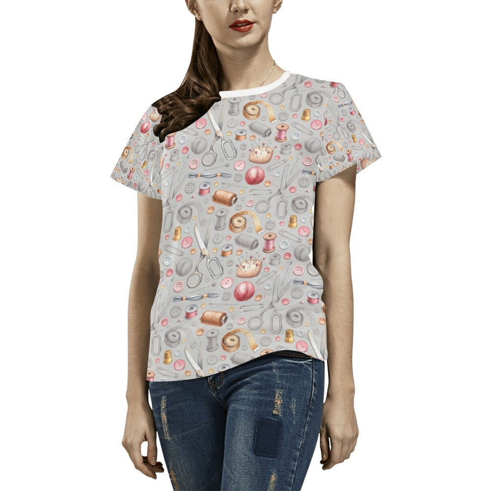 Sewing Equipment Print Design LKS302 Women's  T-shirt