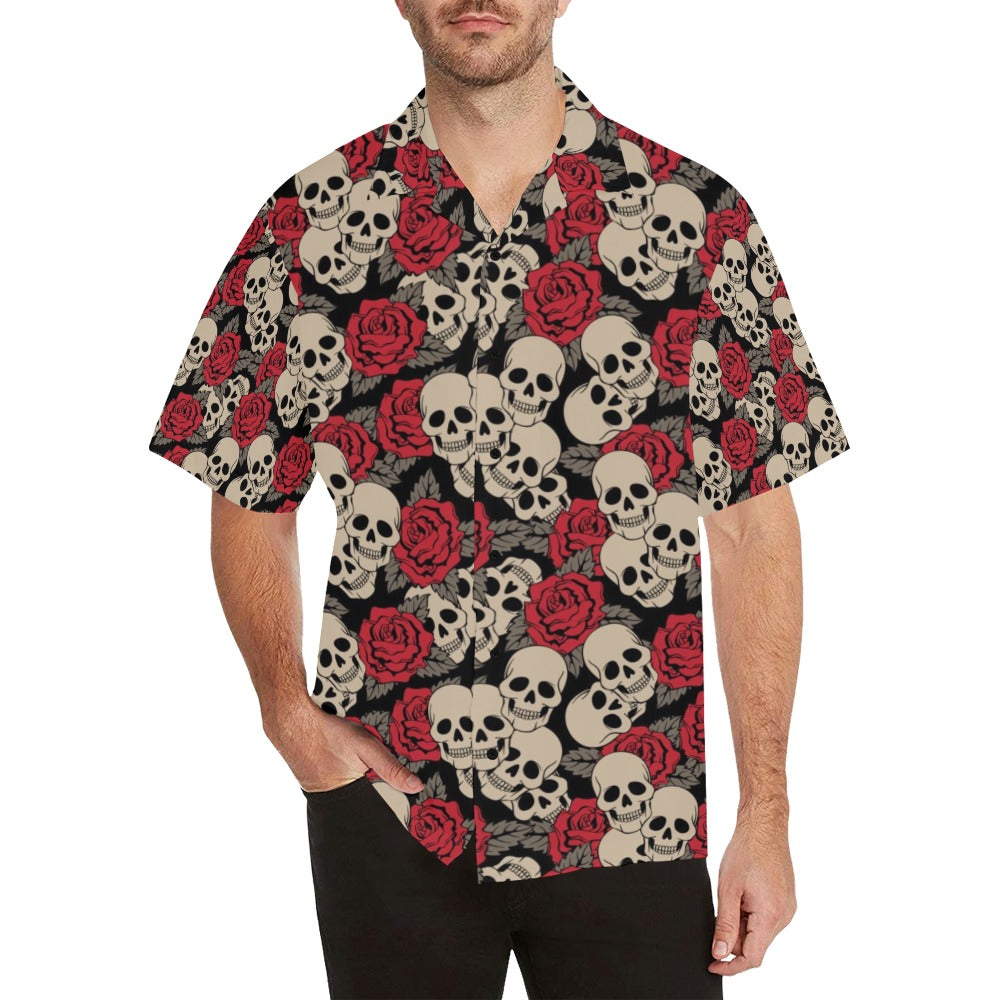 Skull And Roses Print Design LKS301 Men's Hawaiian Shirt