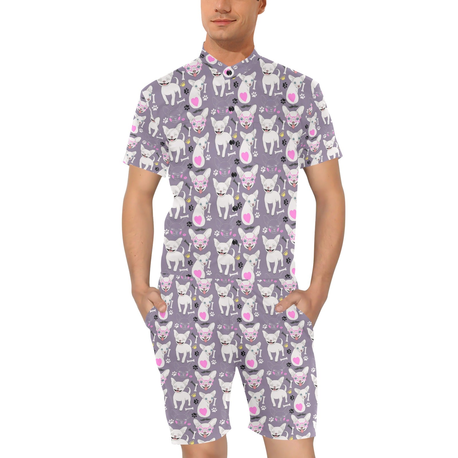 Chihuahua Happy Pattern Men's Romper