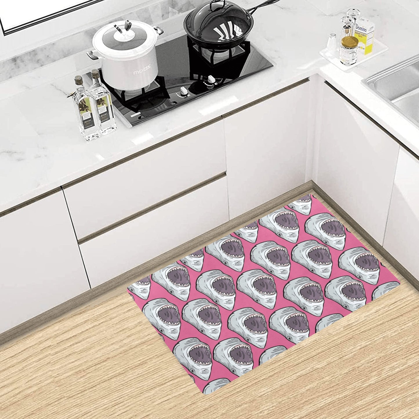 Great White Shark Pattern Print Design 01 Kitchen Mat