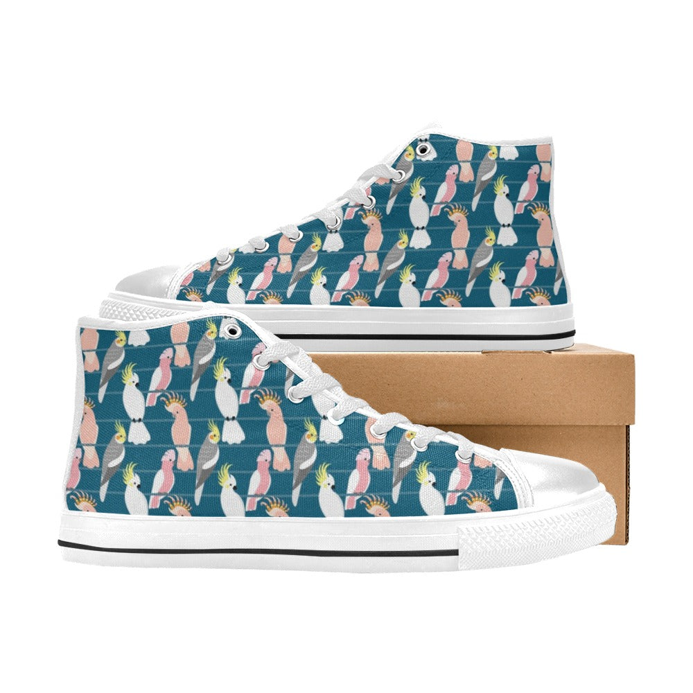 Cockatoo Print Design LKS401 High Top Women's White Shoes