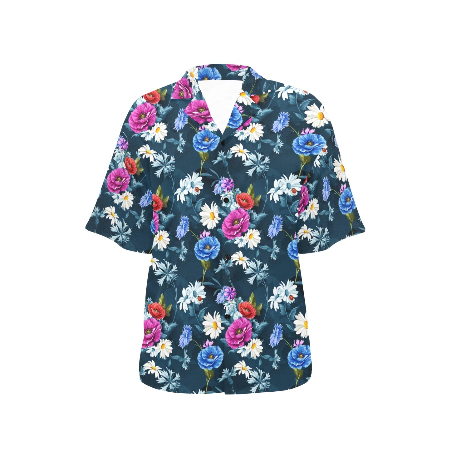 Floral Blue Themed Print Women's Hawaiian Shirt