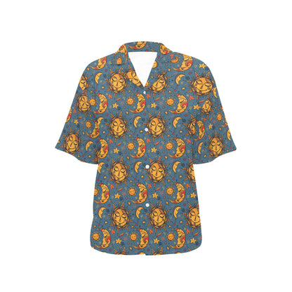 Celestial Moon Sun Pattern Print Design 02 Women's Hawaiian Shirt