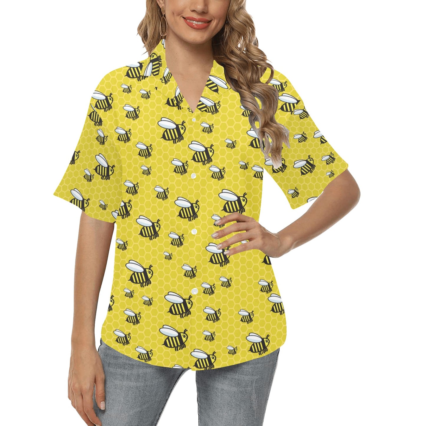 Bee Cute Print Design LKS308 Women's Hawaiian Shirt