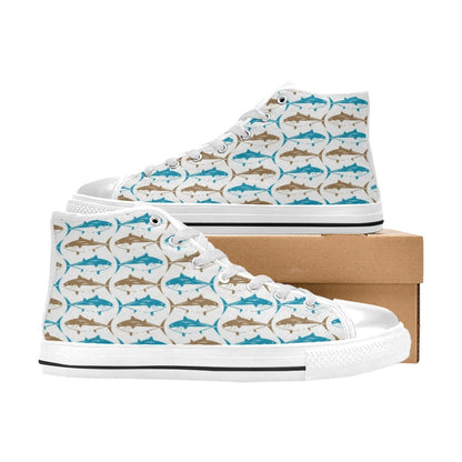 Tuna Fish Print Design LKS301 High Top Women's White Shoes