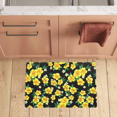 Yellow Hibiscus Pattern Print Design HB08 Kitchen Mat