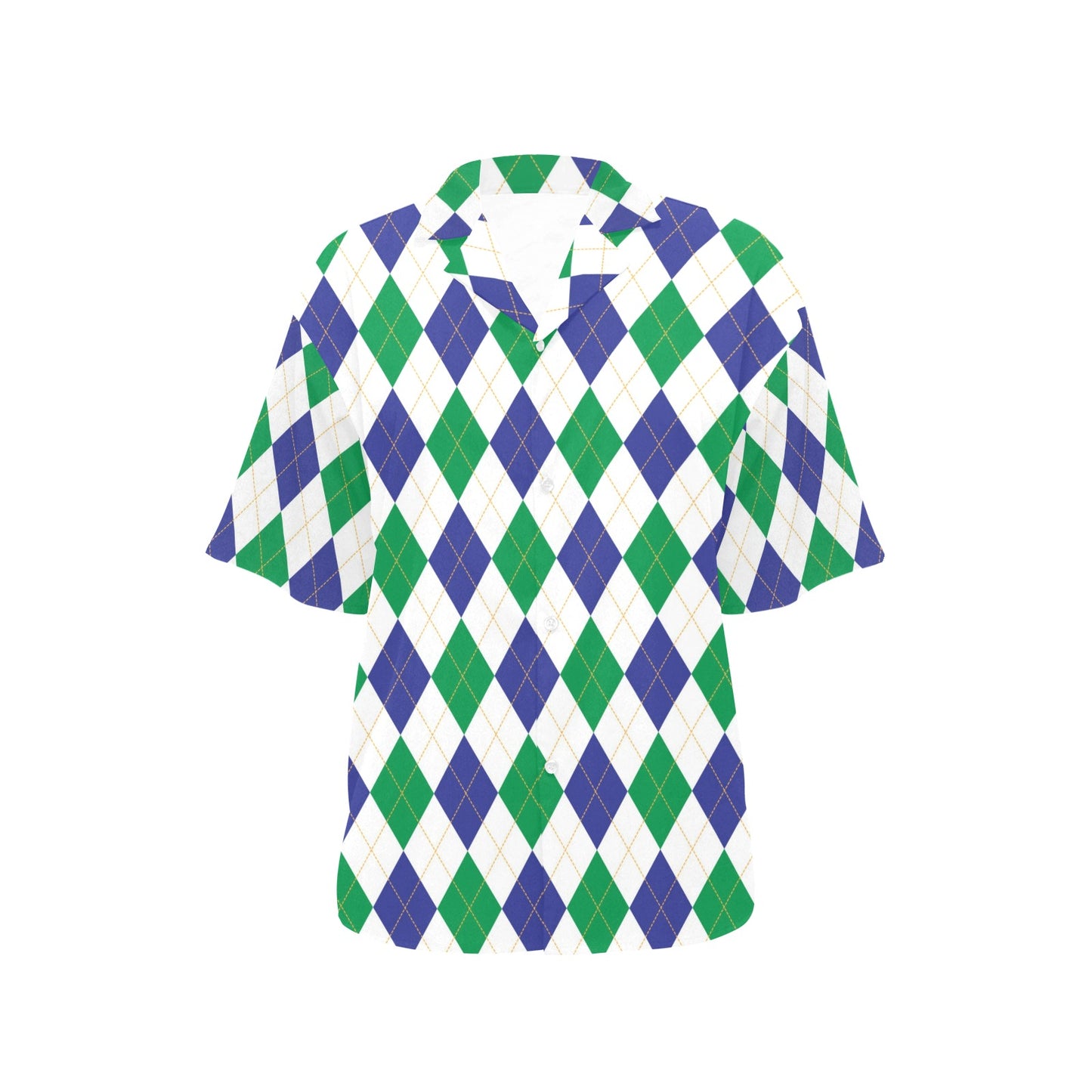 Argyle Green Blue Pattern Print Design 03 Women's Hawaiian Shirt