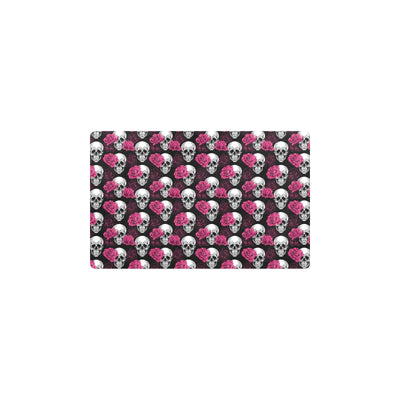 Pink Rose Skull Themed Print Kitchen Mat