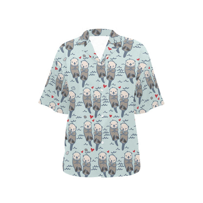 Sea Otter Pattern Print Design 03 Women's Hawaiian Shirt