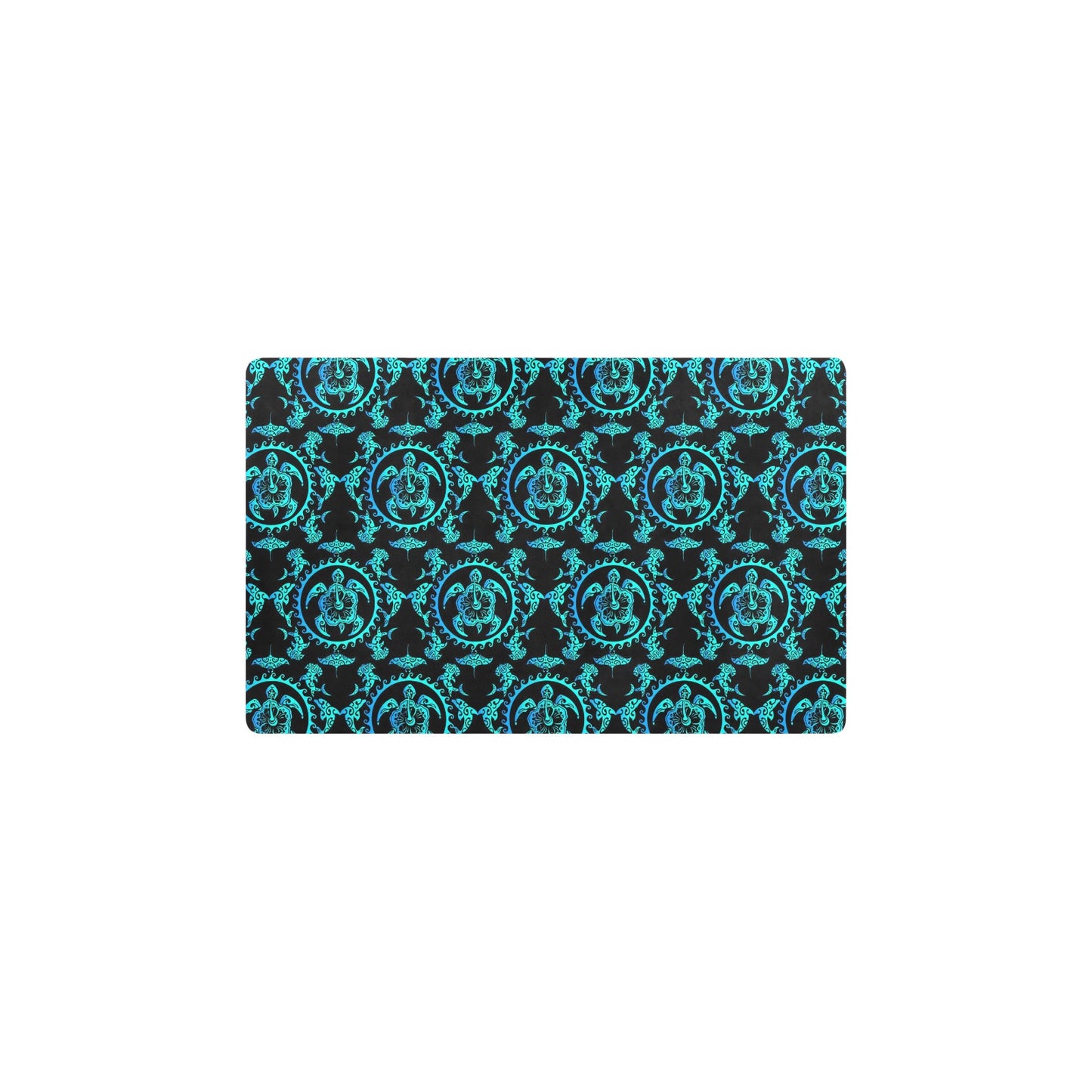 turquoise Tribal Sea Turtle Hawaiian Kitchen Mat