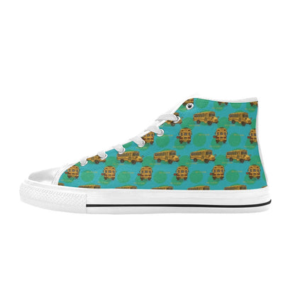 School Bus Print Design LKS308 High Top Women's White Shoes