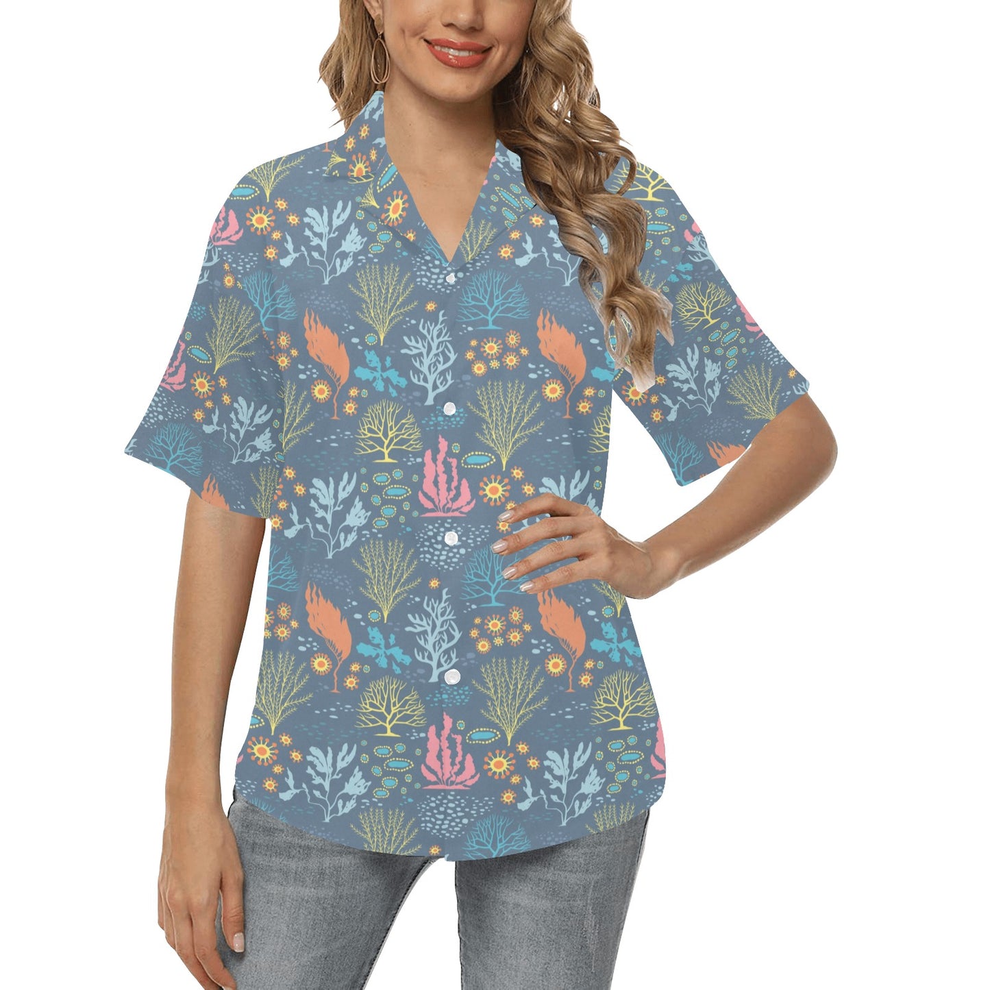 Seaweed Print Design LKS304 Women's Hawaiian Shirt