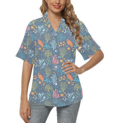 Seaweed Print Design LKS304 Women's Hawaiian Shirt