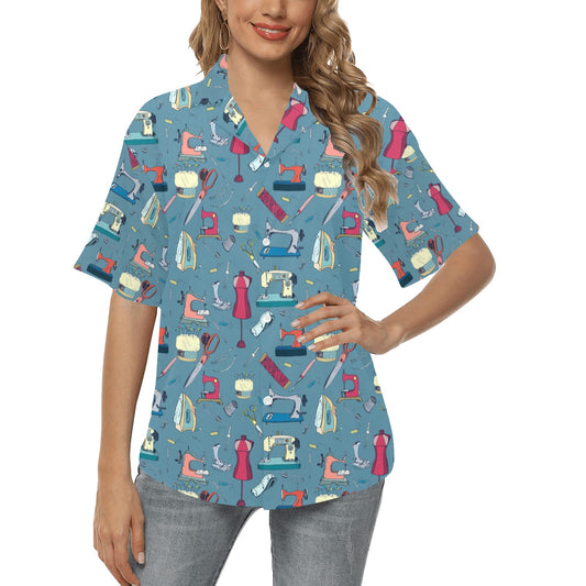 Sewing Equipment Print Design LKS301 Women's Hawaiian Shirt