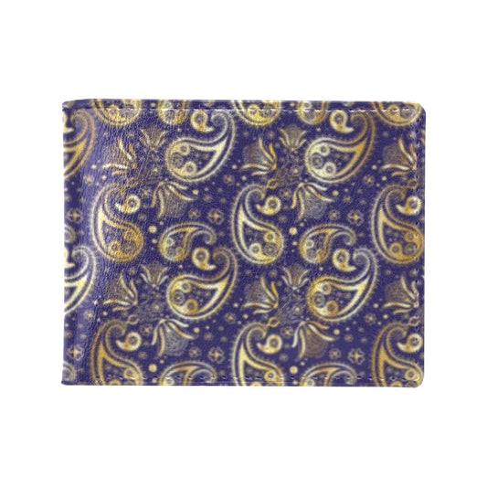 Paisley Blue Yellow Design Print Men's ID Card Wallet