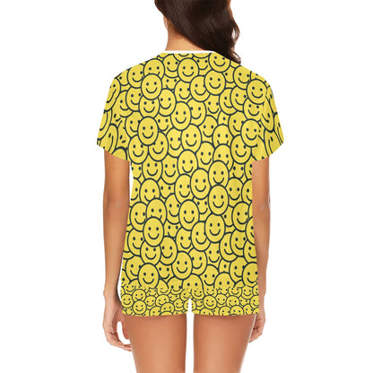 Smiley Face Emoji Print Design LKS302 Women's Short Pajama Set