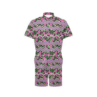 Hibiscus Pink Zigzag Line Pattern Design LKS307 Men's Romper