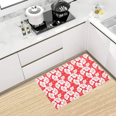 Flower Hawaiian Hibiscus Red Background Print Kitchen Mat