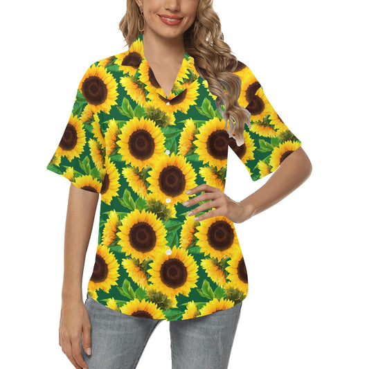 Sunflower Pattern Print Design SF02 Women's Hawaiian Shirt
