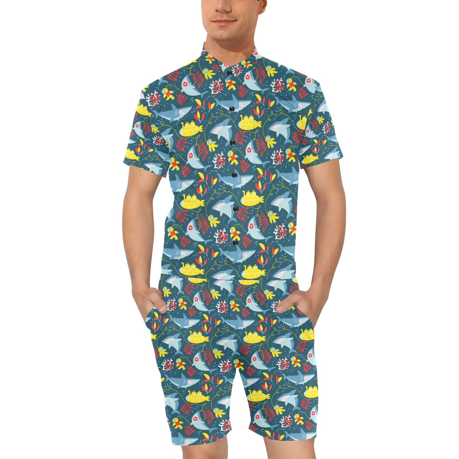 Scuba With Sharks Print Design LKS303 Men's Romper