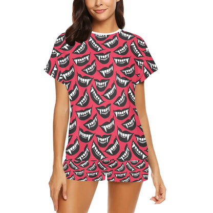 Vampire Lips Print Design LKS305 Women's Short Pajama Set
