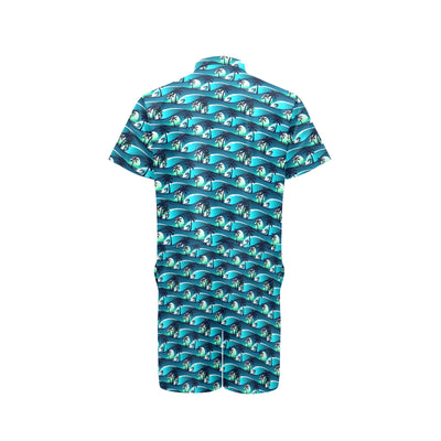 Beach Wave Design Print Men's Romper