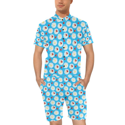 Ladybug with Daisy Themed Print Pattern Men's Romper