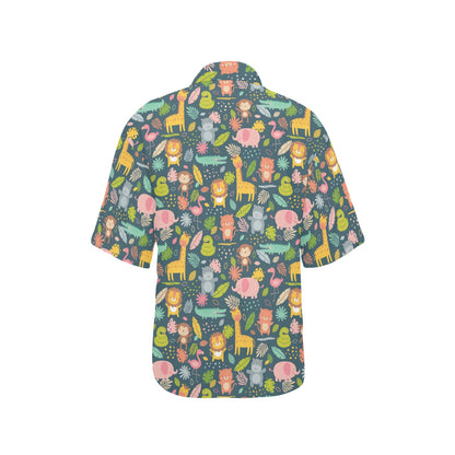 Safari Animal Cartoon Print Design LKS305 Women's Hawaiian Shirt