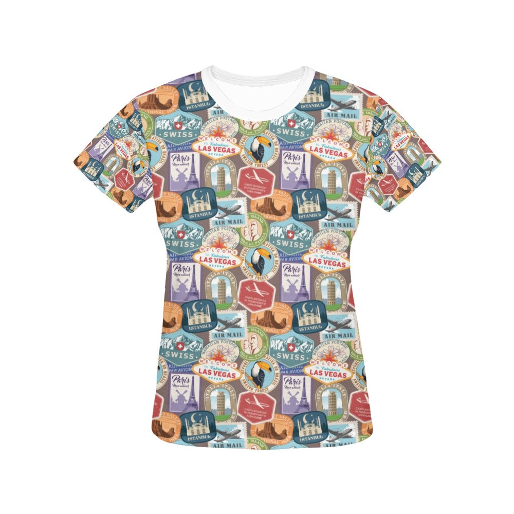 Travel Stamp Print Design LKS301 Women's  T-shirt