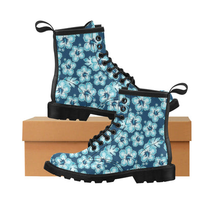 Blue Hibiscus Pattern Print Design HB011 Women's Boots