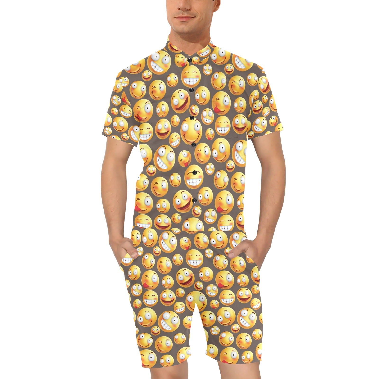 Smiley Face Emoji Print Design LKS303 Men's Romper