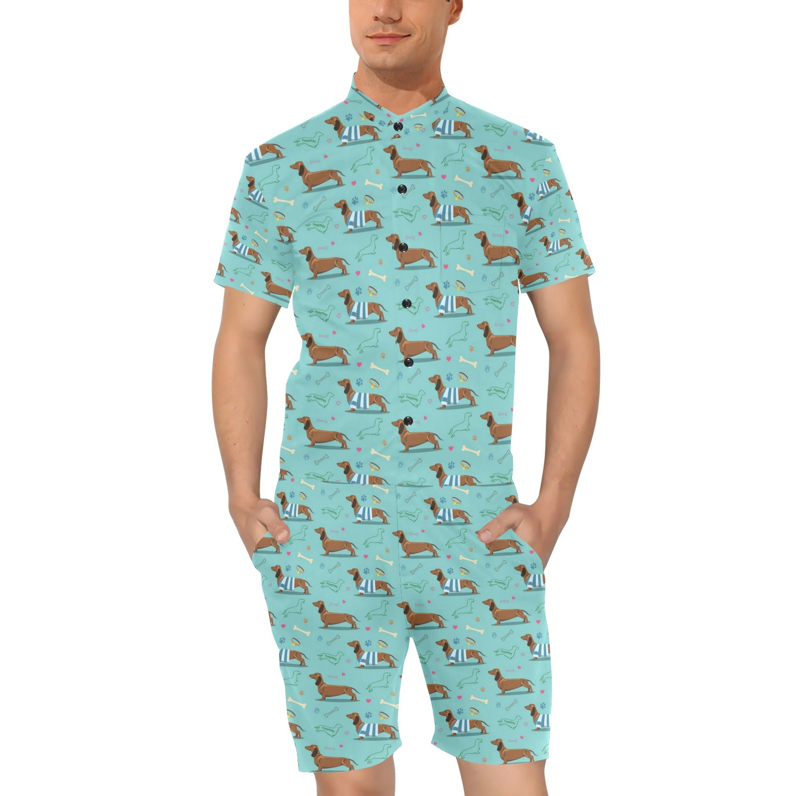 Dachshund Paw Decorative Print Pattern Men's Romper