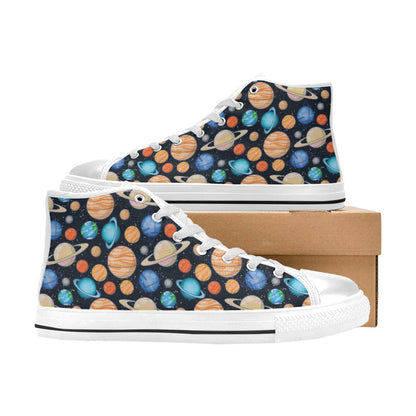 Planet Colorful Print Design LKS301 High Top Women's White Shoes