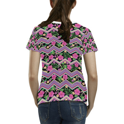 Hibiscus Pink Zigzag Line Pattern Design LKS307 Women's  T-shirt