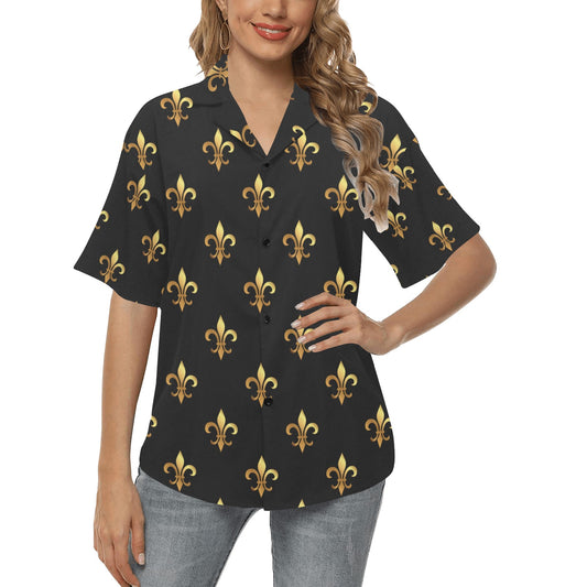 Fleur De Lis Gold Pattern Print Design 03 Women's Hawaiian Shirt