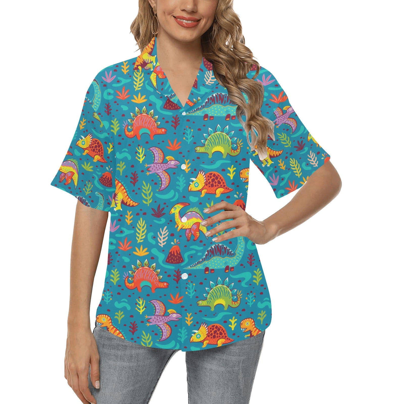 Dinosaur Cartoon Style Women's Hawaiian Shirt