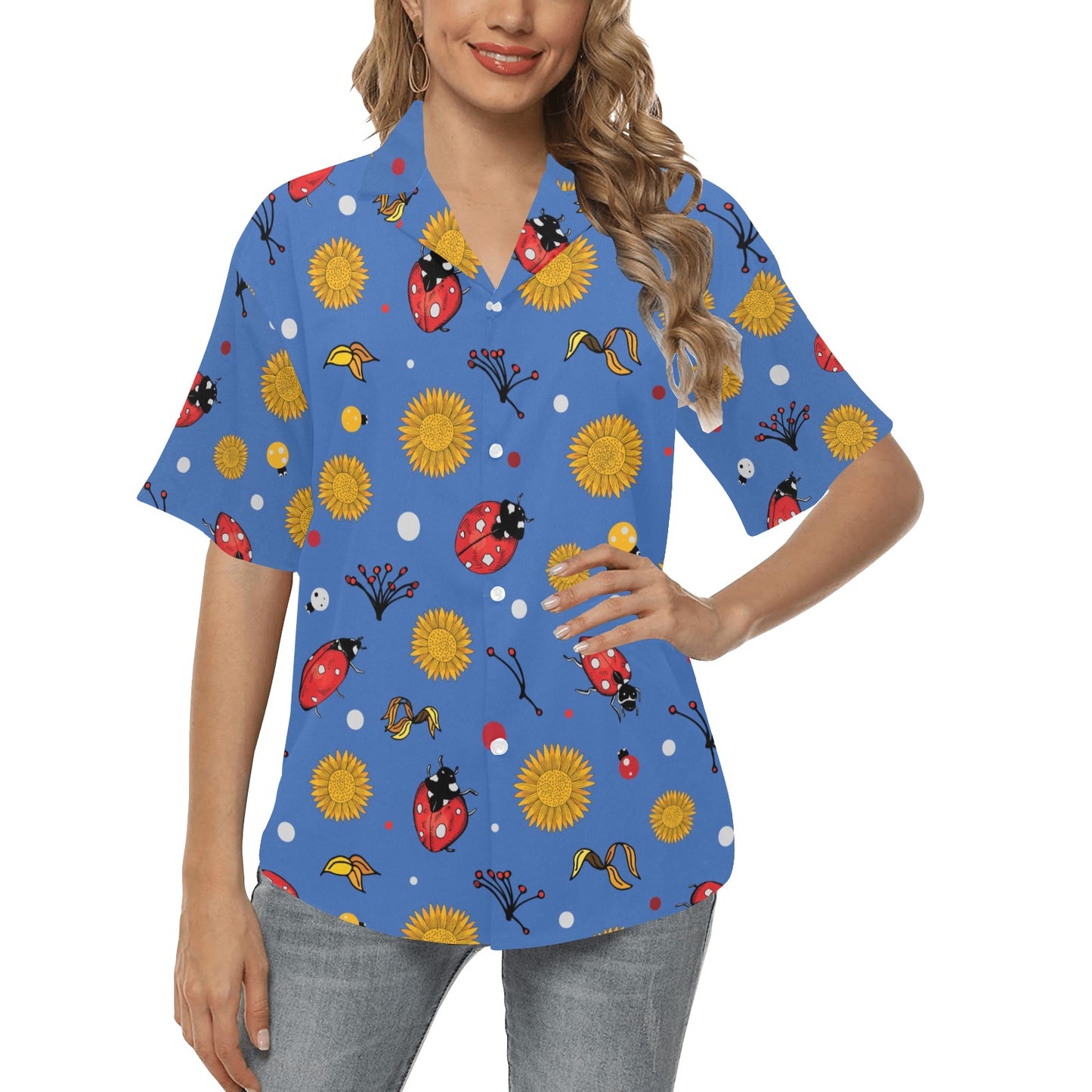 Ladybug Pattern Print Design 05 Women's Hawaiian Shirt