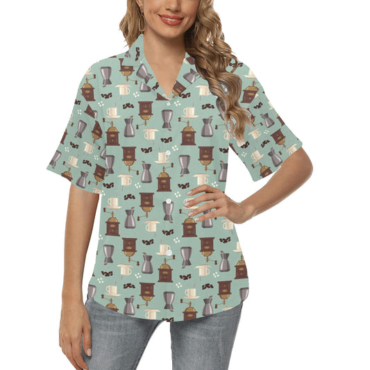 Coffee Pattern Print Design 04 Women's Hawaiian Shirt