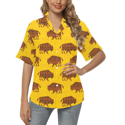 Bison Native Pattern Print Design 01 Women's Hawaiian Shirt