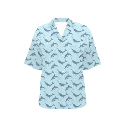 Narwhal Dolphin Print Women's Hawaiian Shirt