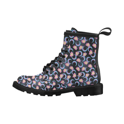 Lotus with Moon Pink Print Themed Women's Boots