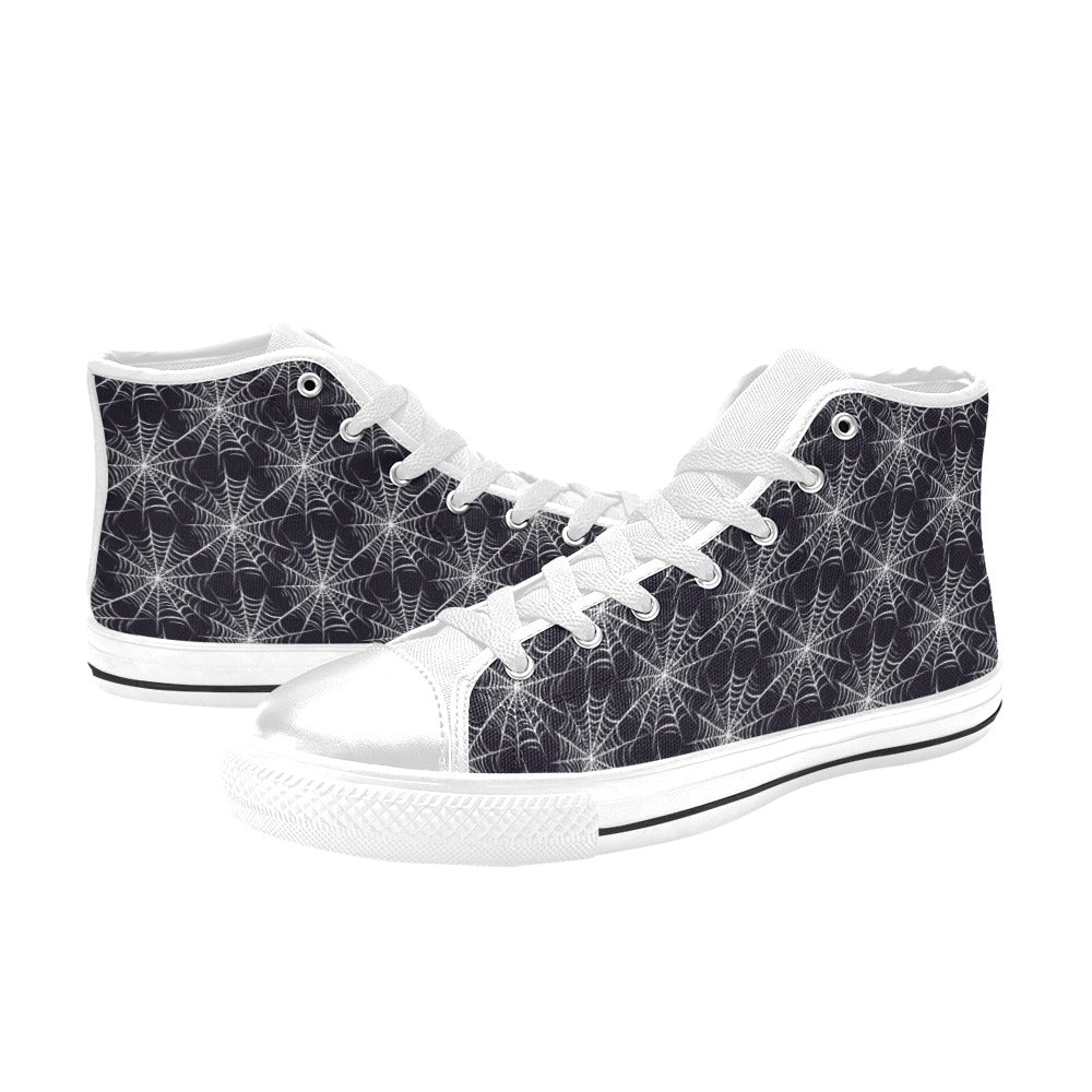 Spider Web Print Design LKS303 High Top Women's White Shoes
