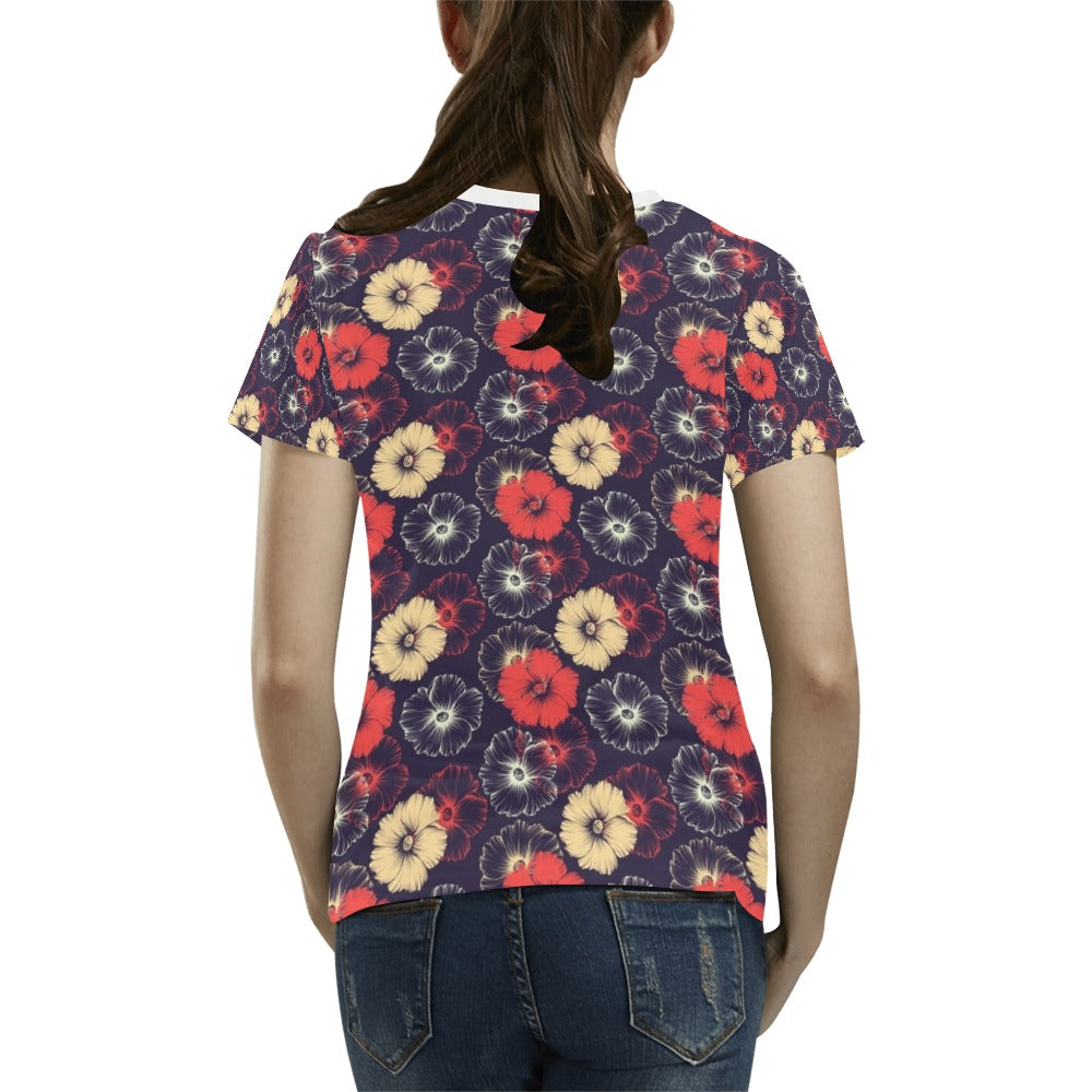 Tropical Flower Print Design LKS302 Women's  T-shirt