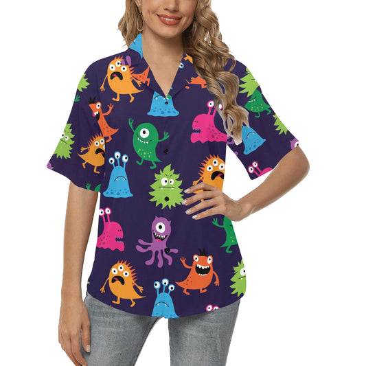 Monster Cartoon Pattern Print Design 02 Women's Hawaiian Shirt